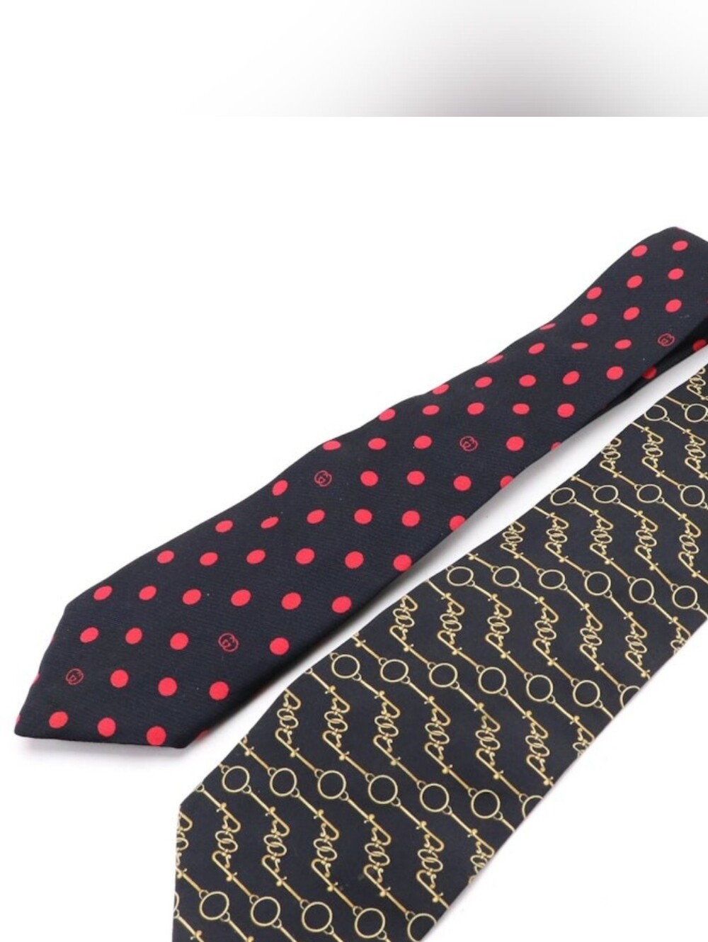 Gucci Blue Red Polka Dot AND Paolo Gucci Black Gold Silk Ties